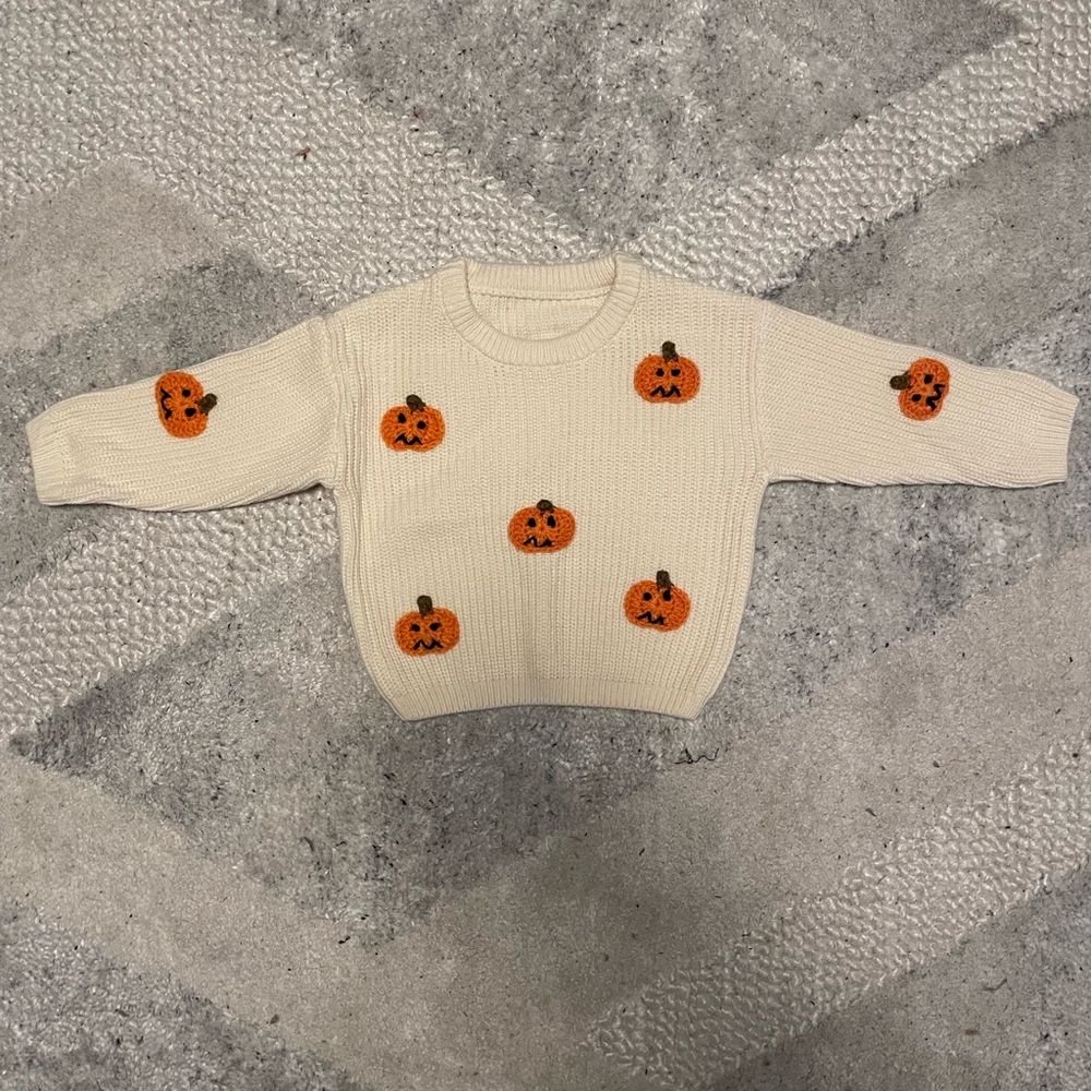 Kids Pumpkin Sweater - Cream and Orange